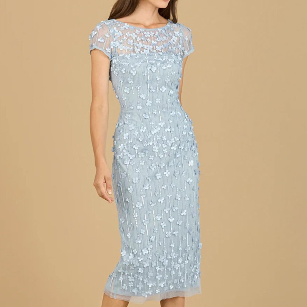 Lara 3D Applique Midi Dress with Cap Sleeve